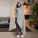 Grey And White Checkered Pattern Print Hooded Blanket