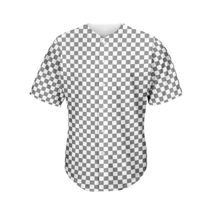 Grey And White Checkered Pattern Print Men's Baseball Jersey