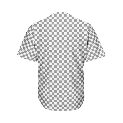 Grey And White Checkered Pattern Print Men's Baseball Jersey