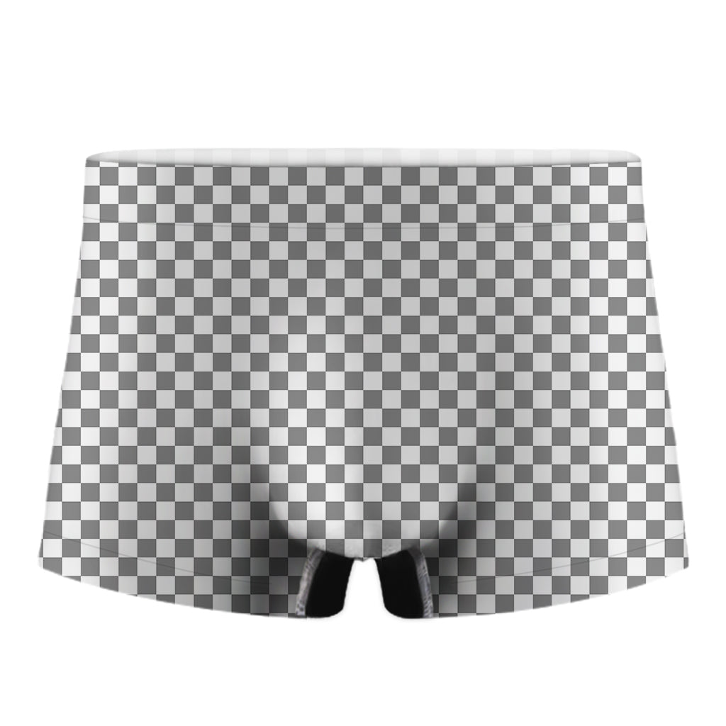 Grey And White Checkered Pattern Print Men's Boxer Briefs