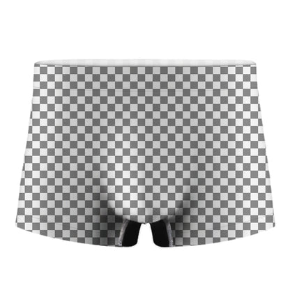 Grey And White Checkered Pattern Print Men's Boxer Briefs