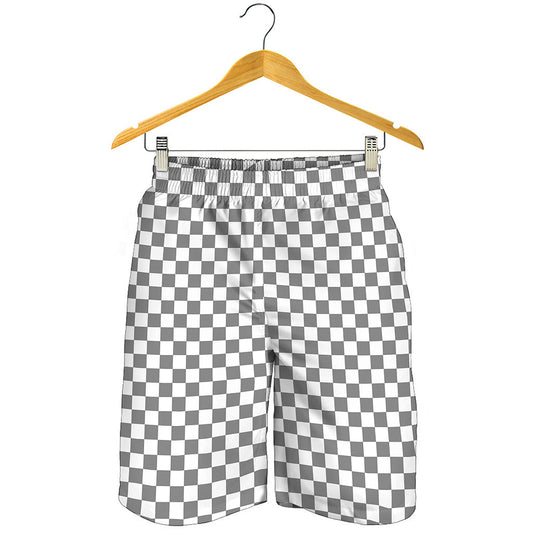 Grey And White Checkered Pattern Print Men's Shorts