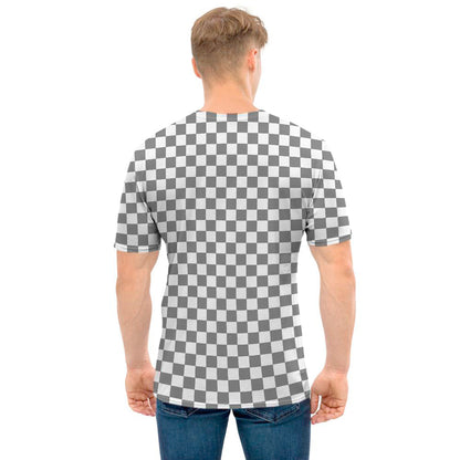 Grey And White Checkered Pattern Print Men's T-Shirt