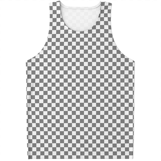 Grey And White Checkered Pattern Print Men's Tank Top