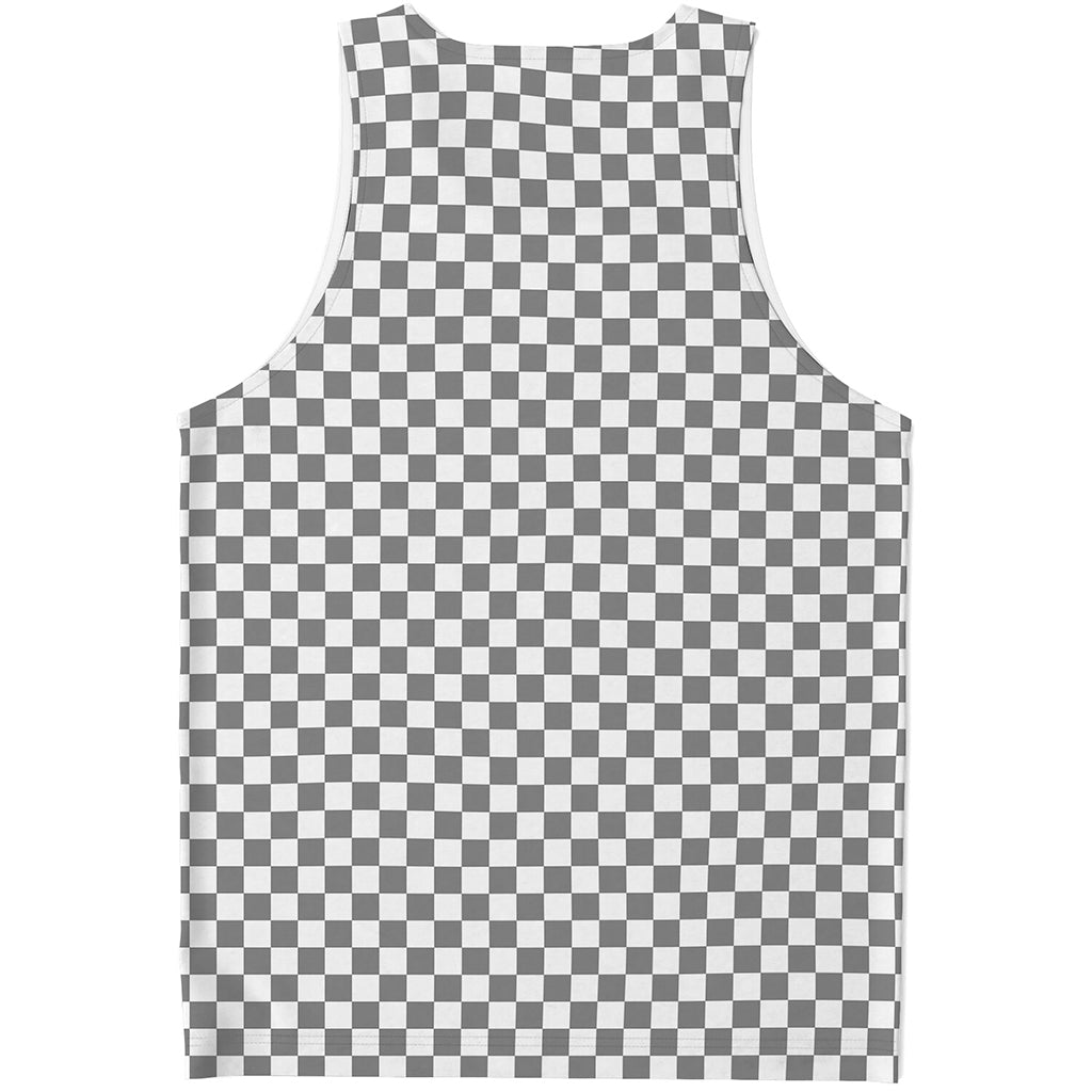 Grey And White Checkered Pattern Print Men's Tank Top