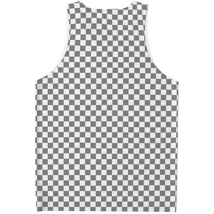 Grey And White Checkered Pattern Print Men's Tank Top