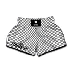 Grey And White Checkered Pattern Print Muay Thai Boxing Shorts