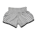 Grey And White Checkered Pattern Print Muay Thai Boxing Shorts