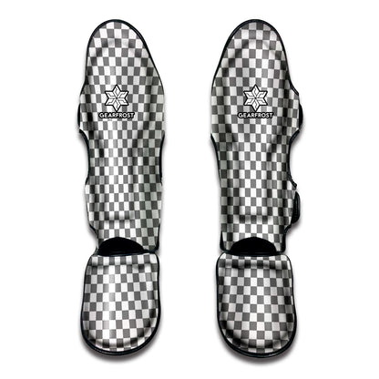 Grey And White Checkered Pattern Print Muay Thai Shin Guard