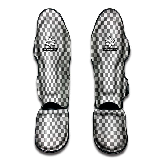 Grey And White Checkered Pattern Print Muay Thai Shin Guard