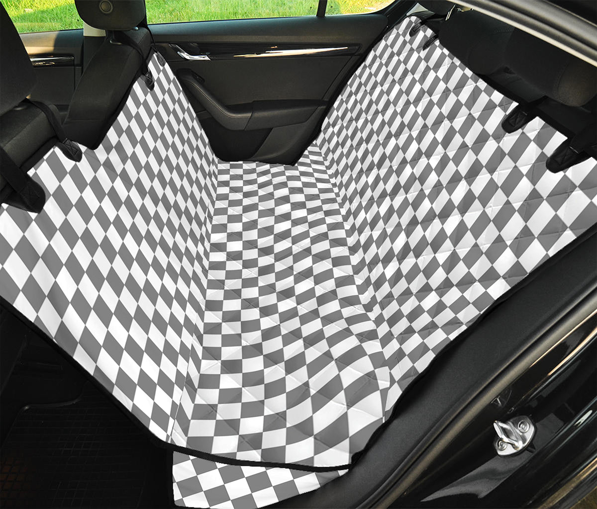 Grey And White Checkered Pattern Print Pet Car Back Seat Cover