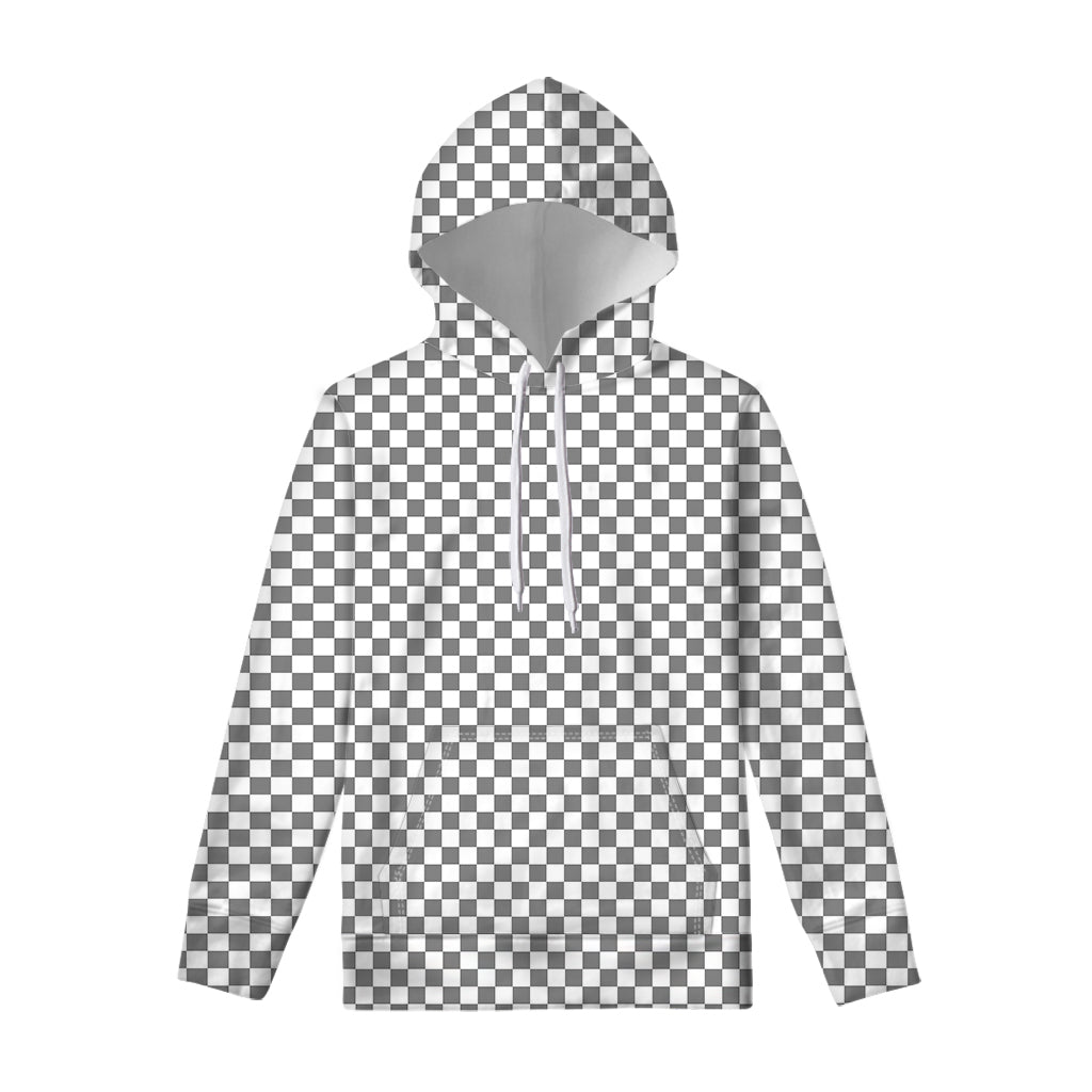 Grey And White Checkered Pattern Print Pullover Hoodie