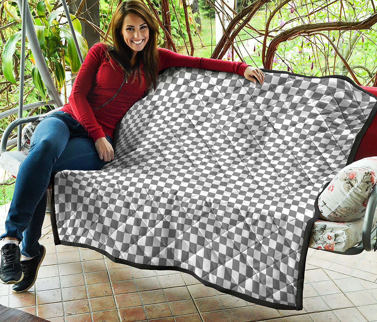Grey And White Checkered Pattern Print Quilt