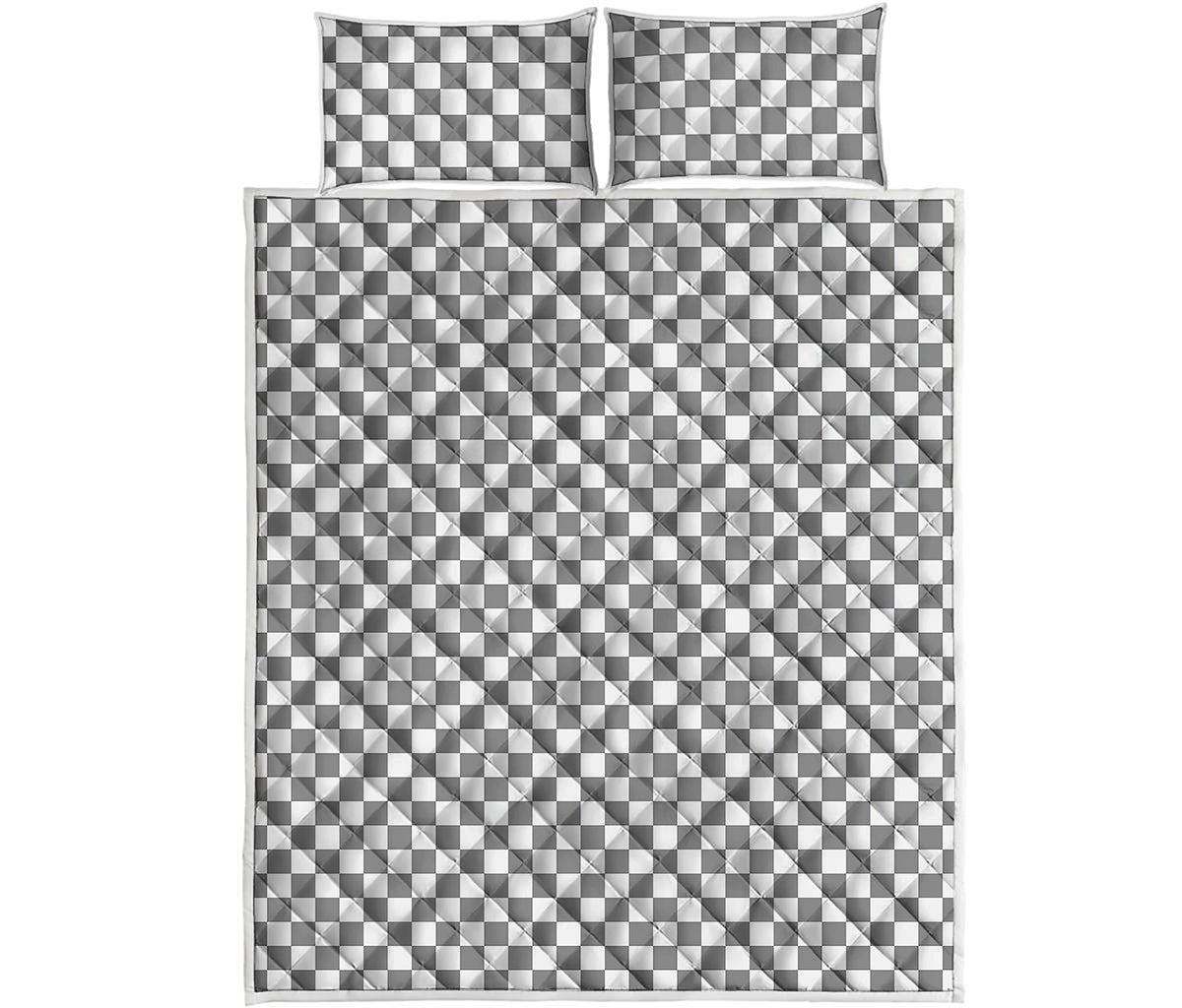 Grey And White Checkered Pattern Print Quilt Bed Set
