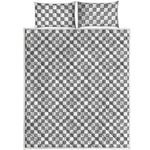 Grey And White Checkered Pattern Print Quilt Bed Set