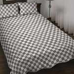 Grey And White Checkered Pattern Print Quilt Bed Set