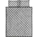 Grey And White Checkered Pattern Print Quilt Bed Set