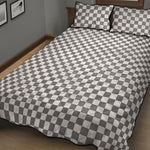 Grey And White Checkered Pattern Print Quilt Bed Set