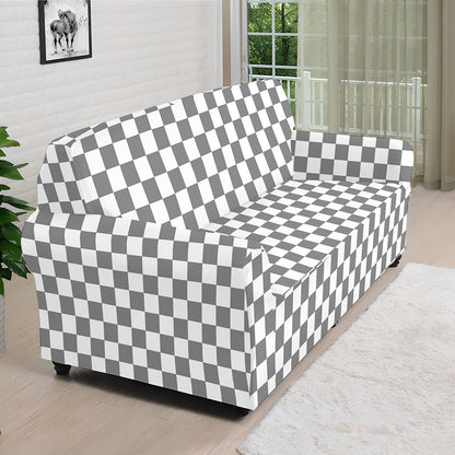 Grey And White Checkered Pattern Print Sofa Cover