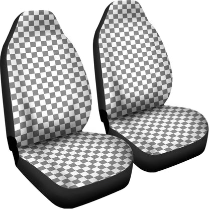 Grey And White Checkered Pattern Print Universal Fit Car Seat Covers