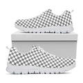 Grey And White Checkered Pattern Print White Running Shoes