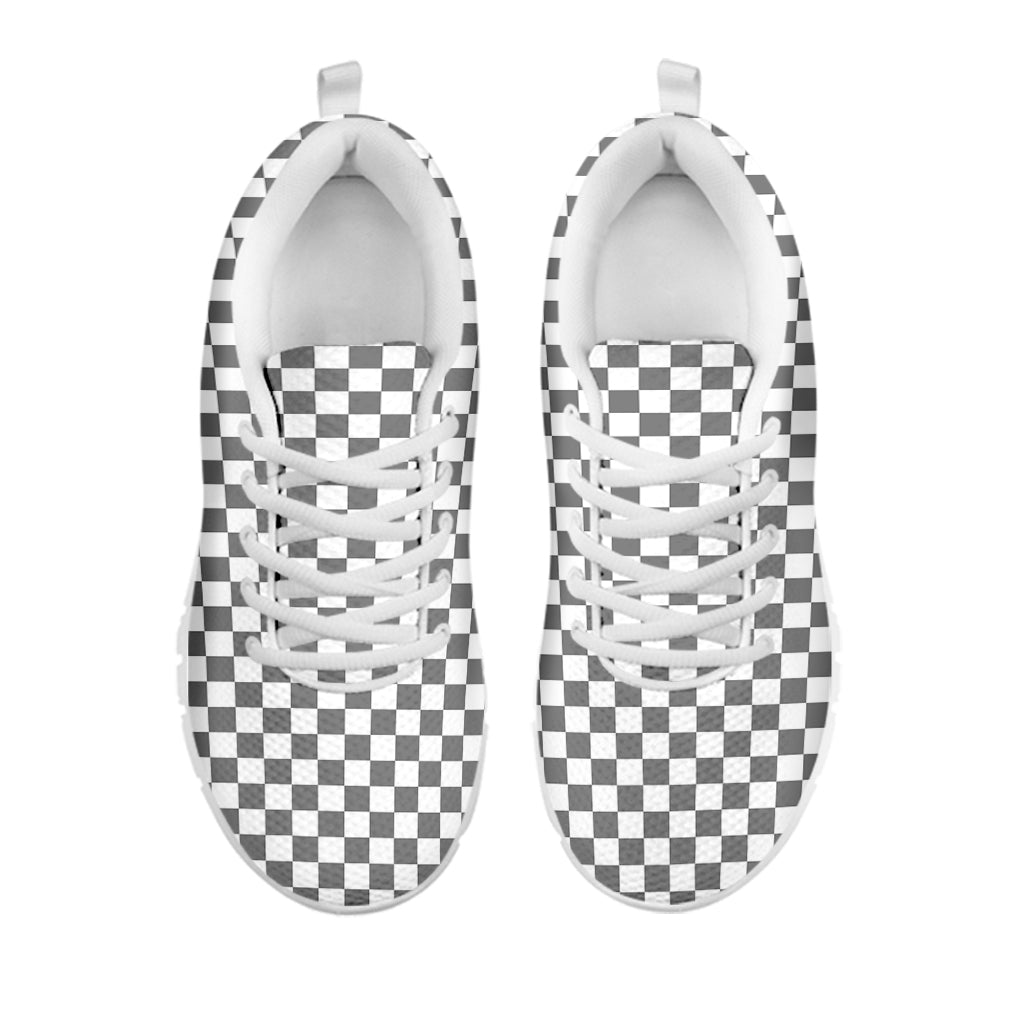 Grey And White Checkered Pattern Print White Sneakers