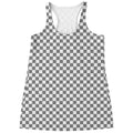 Grey And White Checkered Pattern Print Women's Racerback Tank Top