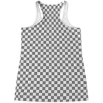 Grey And White Checkered Pattern Print Women's Racerback Tank Top