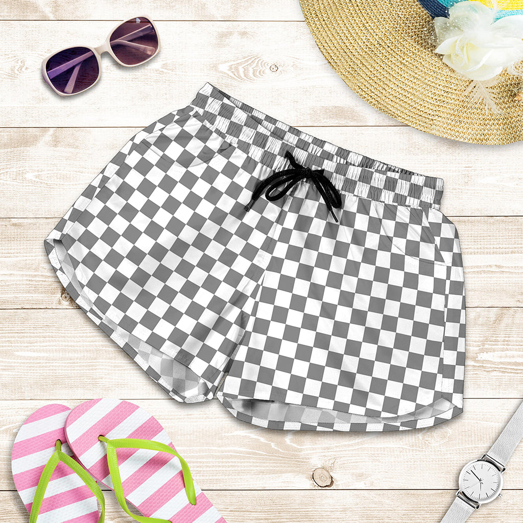 Grey And White Checkered Pattern Print Women's Shorts
