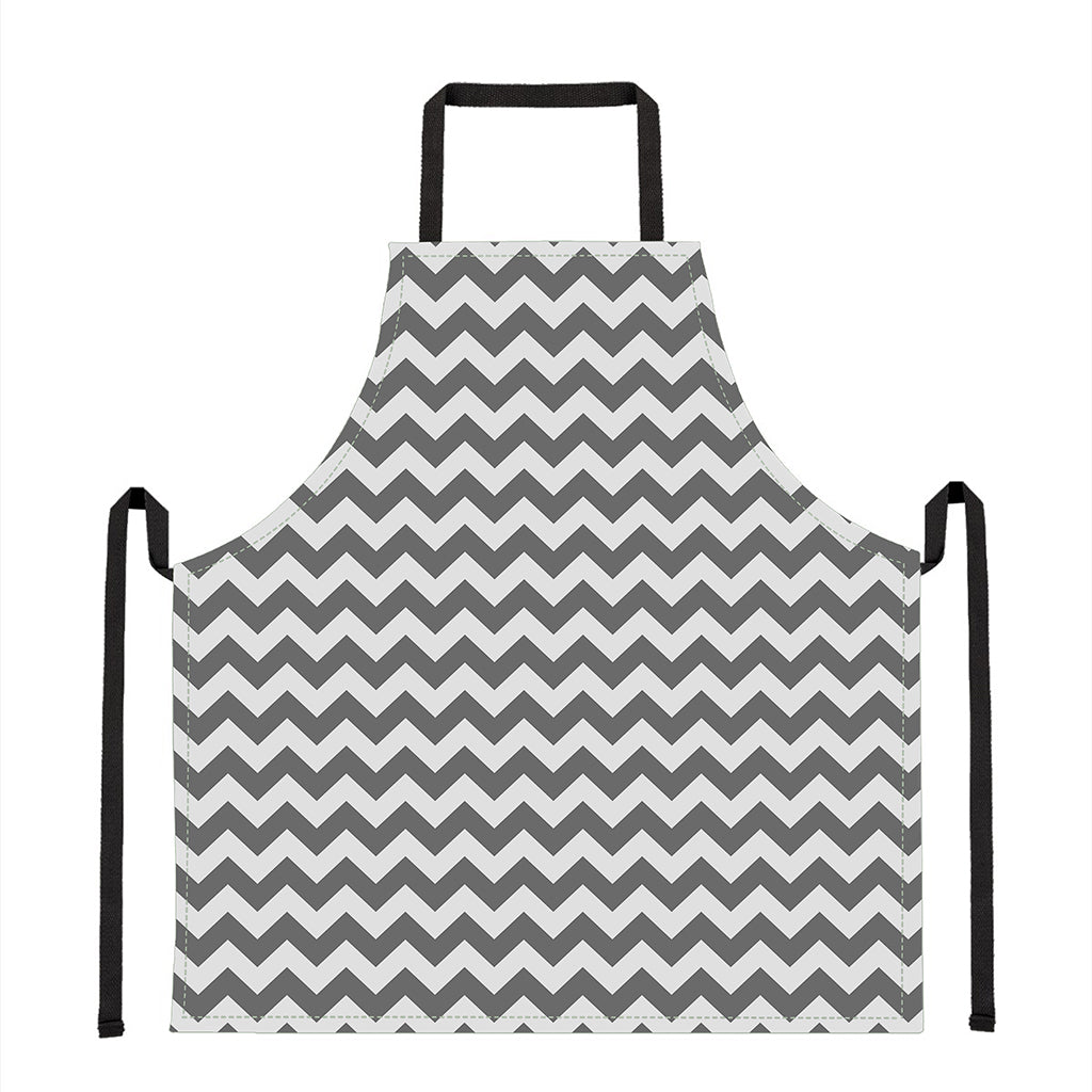 Grey And White Chevron Pattern Print Apron
