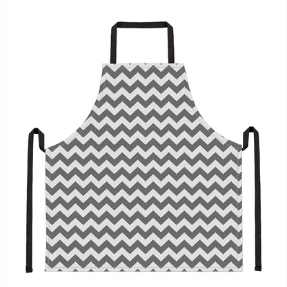 Grey And White Chevron Pattern Print Apron
