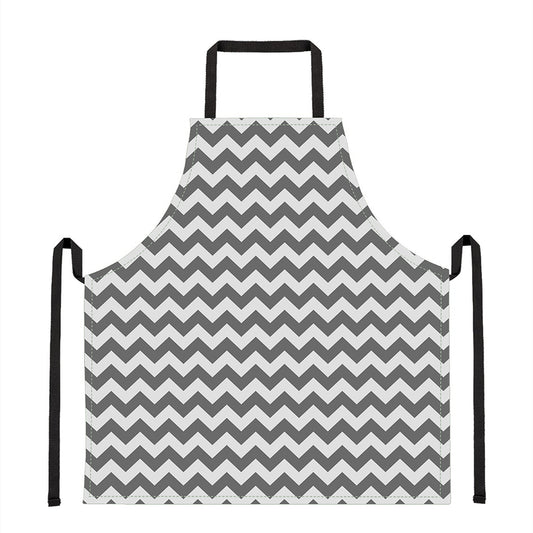 Grey And White Chevron Pattern Print Apron