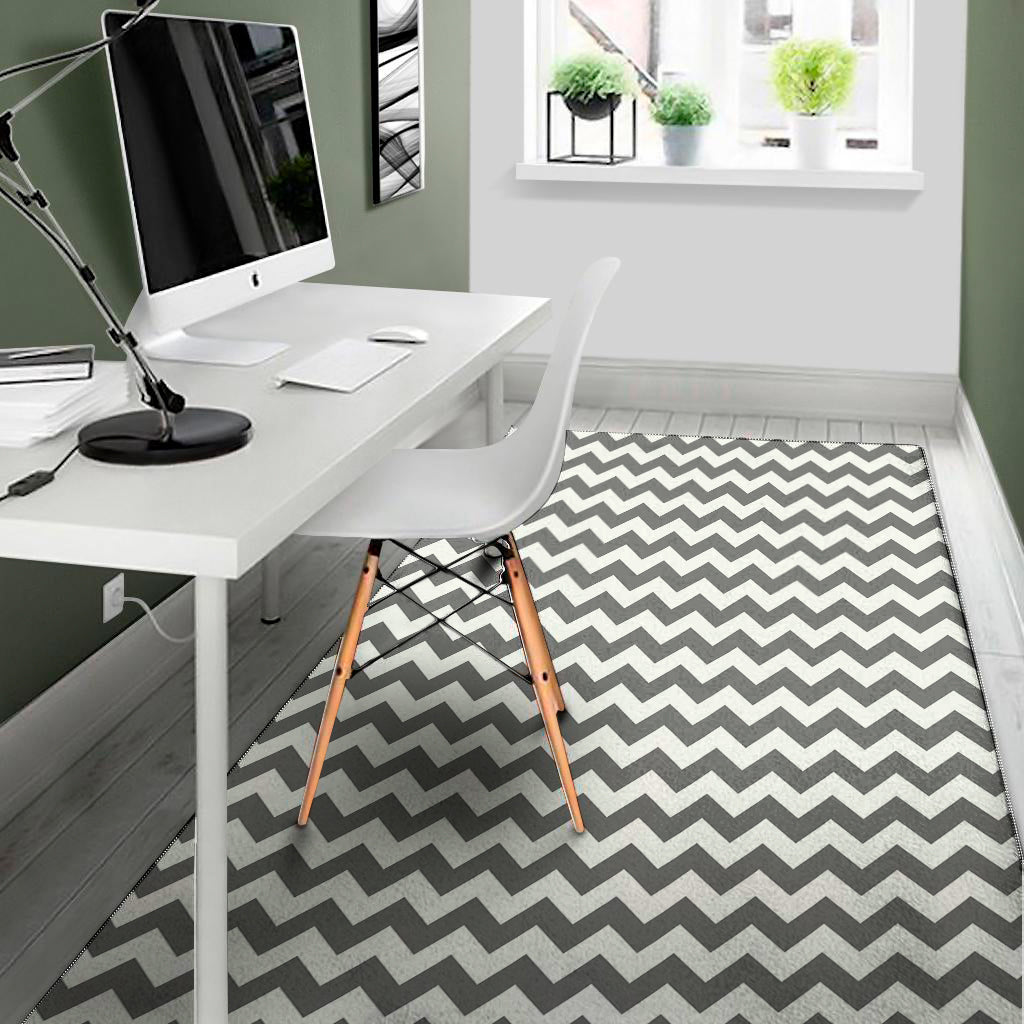 Grey And White Chevron Pattern Print Area Rug