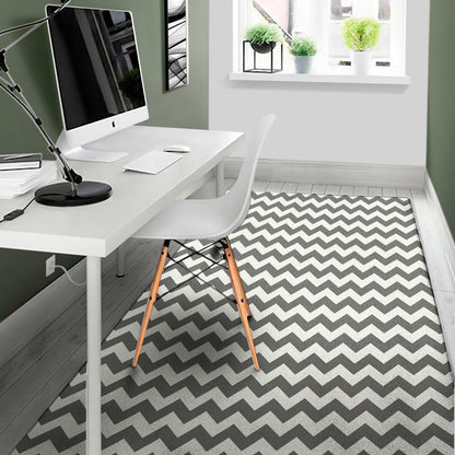 Grey And White Chevron Pattern Print Area Rug