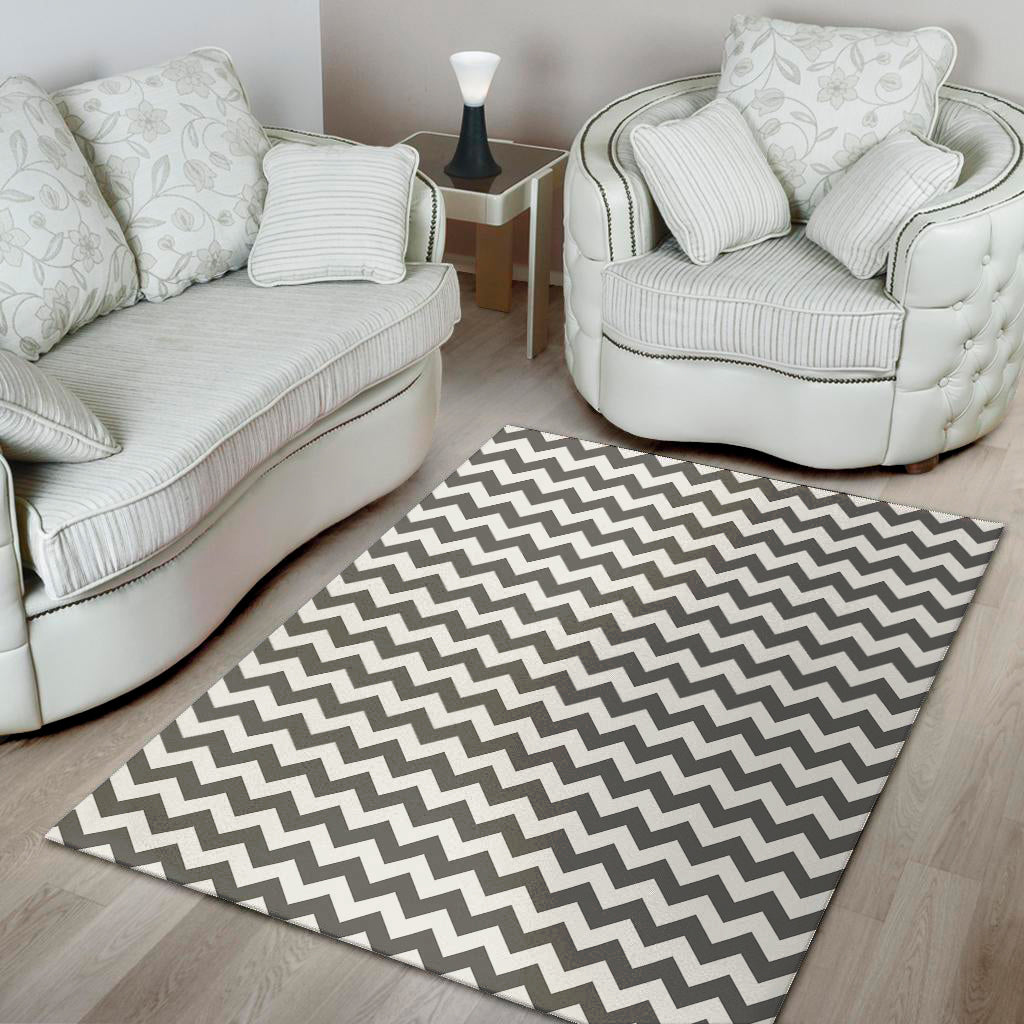 Grey And White Chevron Pattern Print Area Rug