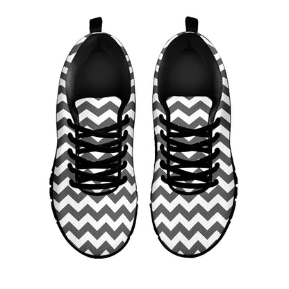 Grey And White Chevron Pattern Print Black Sneakers