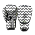 Grey And White Chevron Pattern Print Boxing Gloves