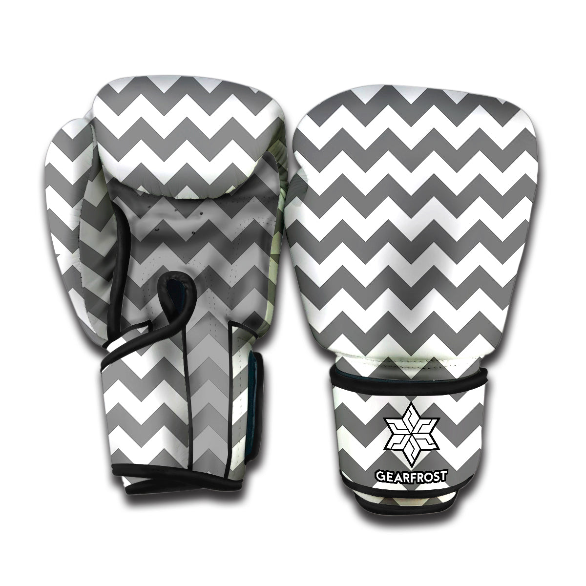 Grey And White Chevron Pattern Print Boxing Gloves