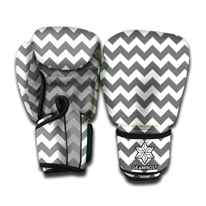 Grey And White Chevron Pattern Print Boxing Gloves