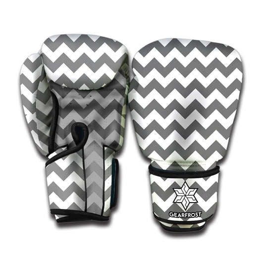 Grey And White Chevron Pattern Print Boxing Gloves