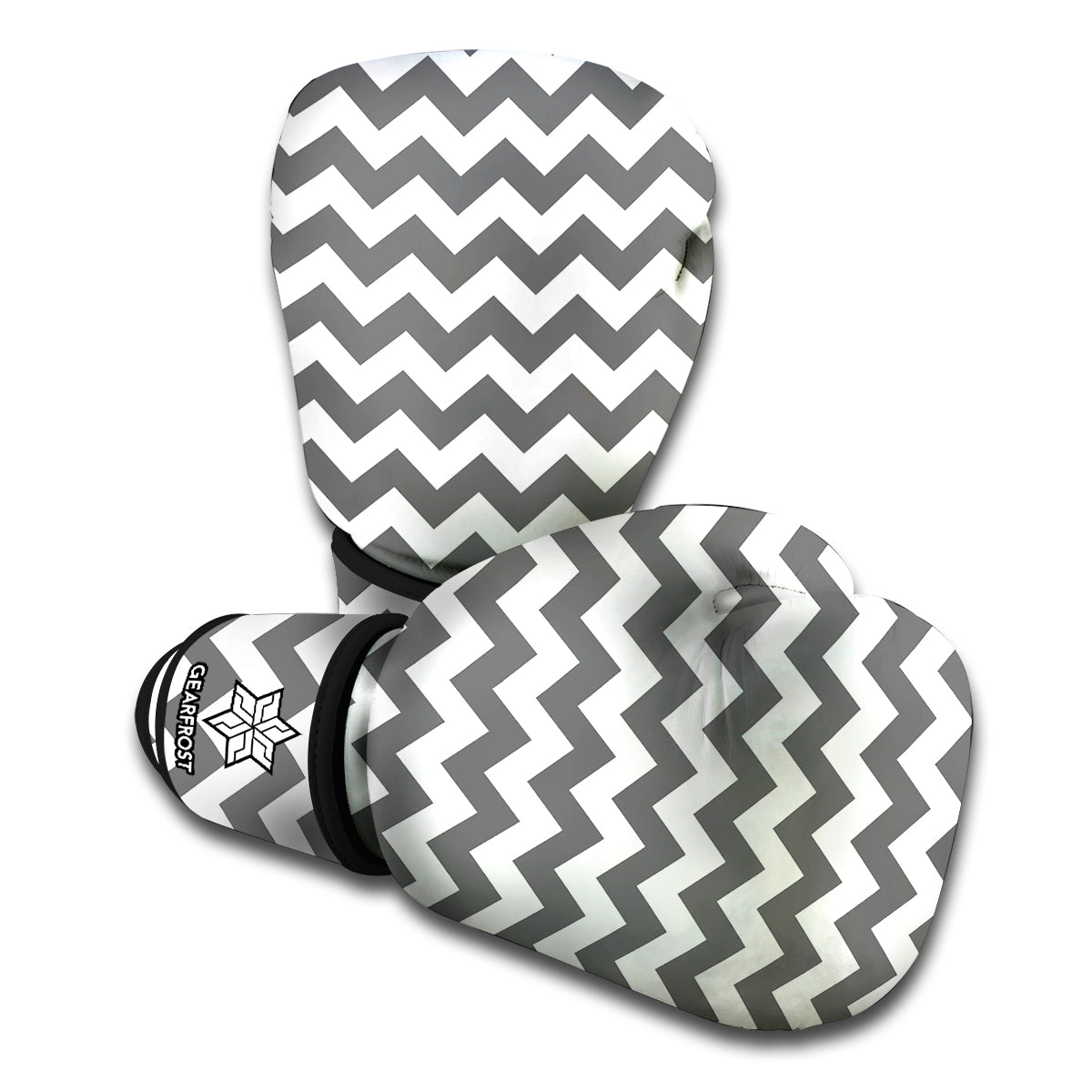 Grey And White Chevron Pattern Print Boxing Gloves