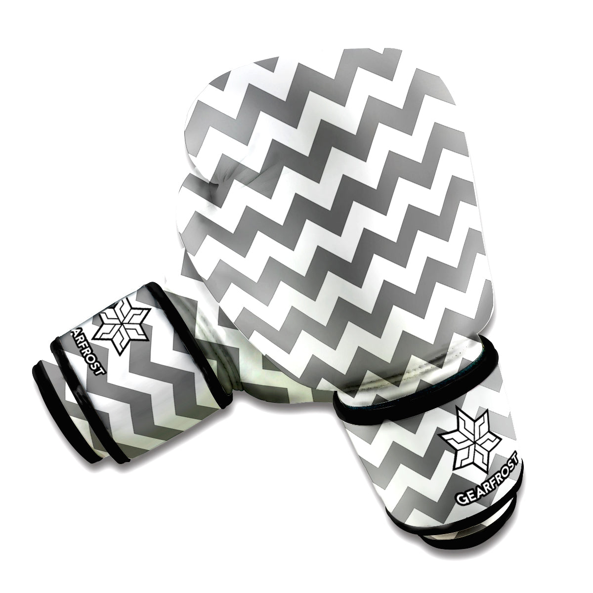 Grey And White Chevron Pattern Print Boxing Gloves