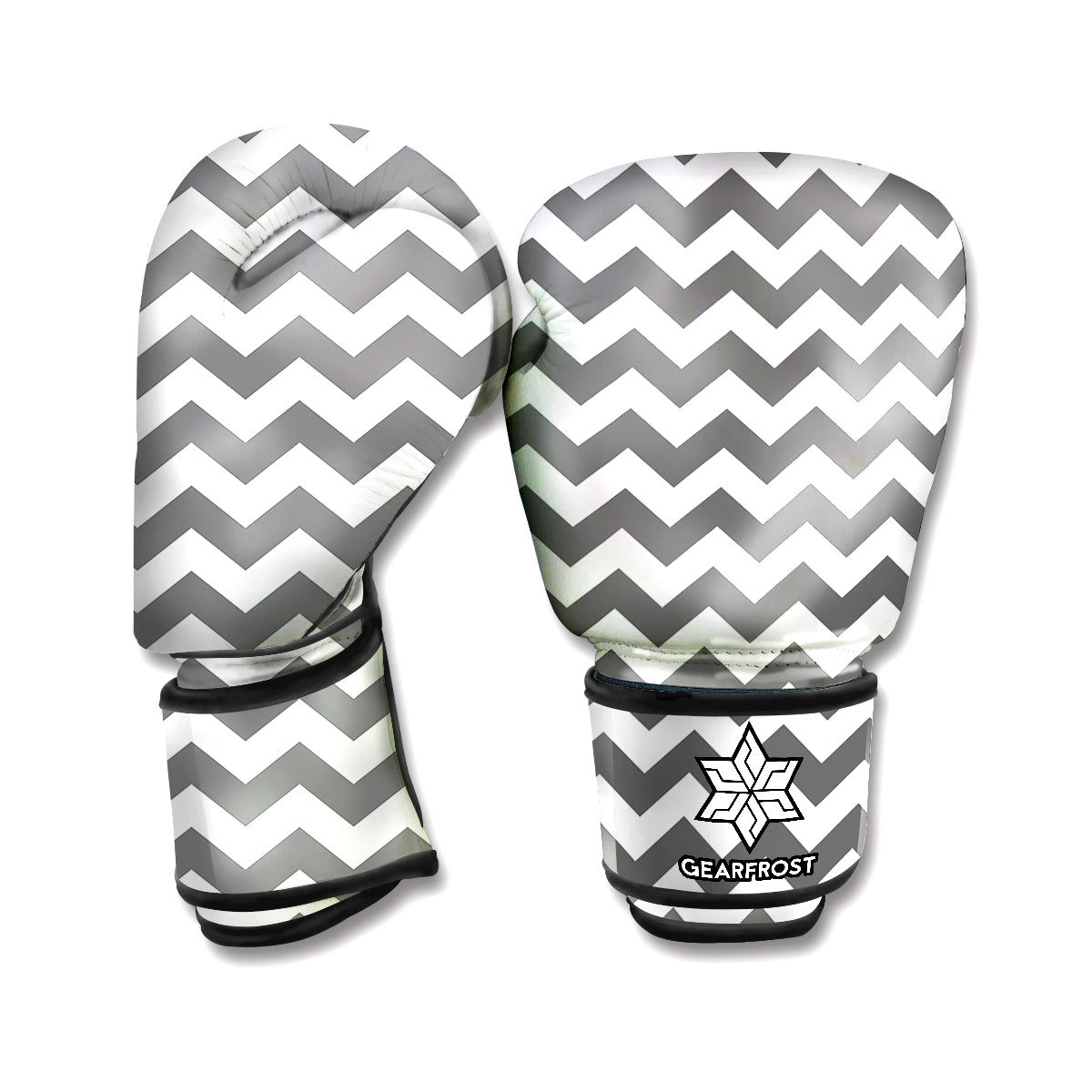 Grey And White Chevron Pattern Print Boxing Gloves