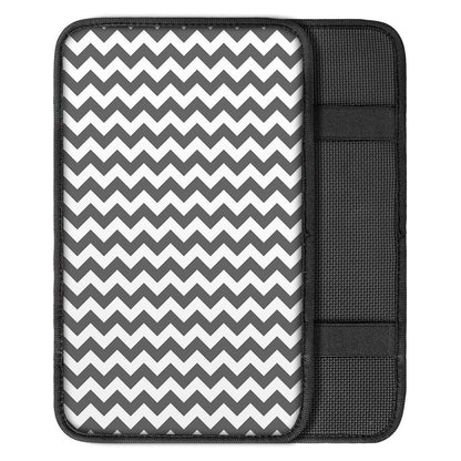 Grey And White Chevron Pattern Print Car Center Console Cover