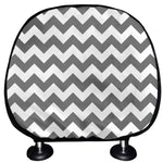 Grey And White Chevron Pattern Print Car Headrest Covers