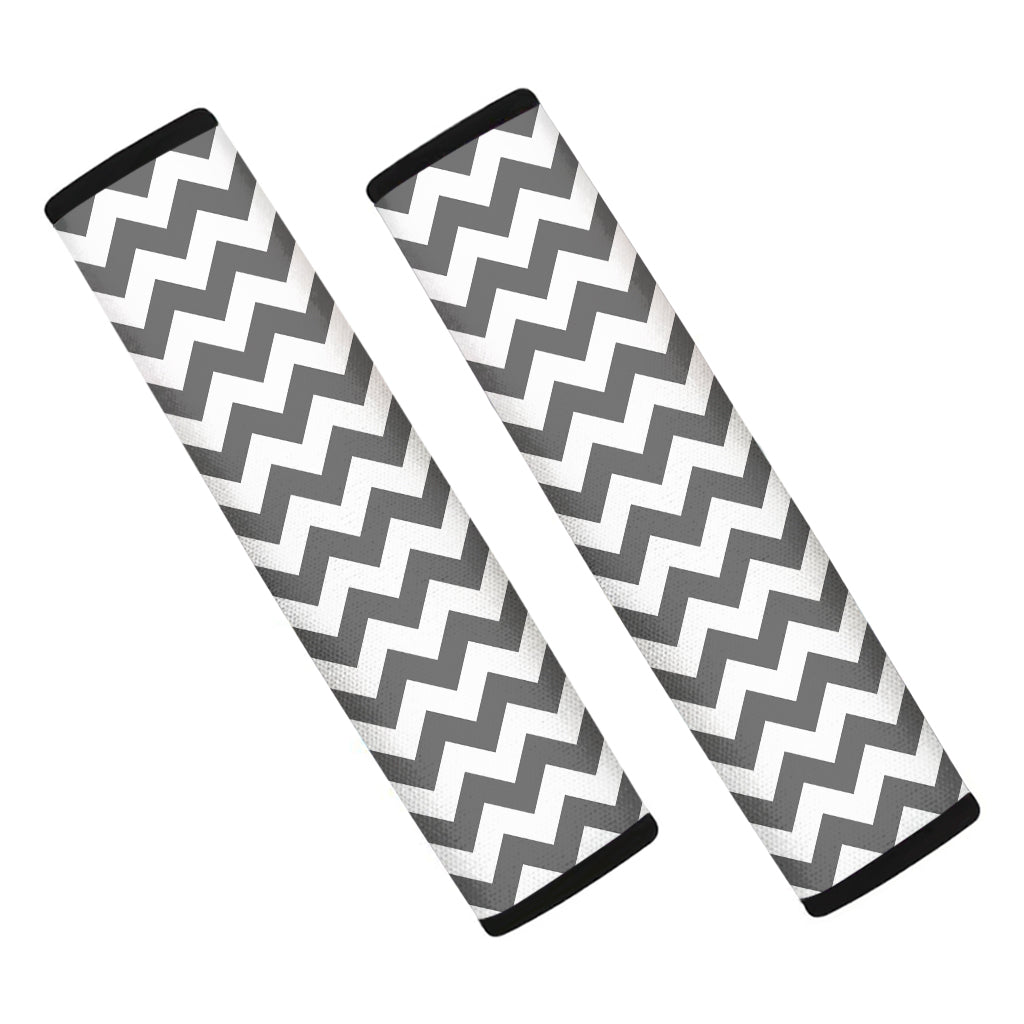 Grey And White Chevron Pattern Print Car Seat Belt Covers
