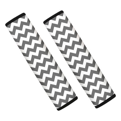 Grey And White Chevron Pattern Print Car Seat Belt Covers