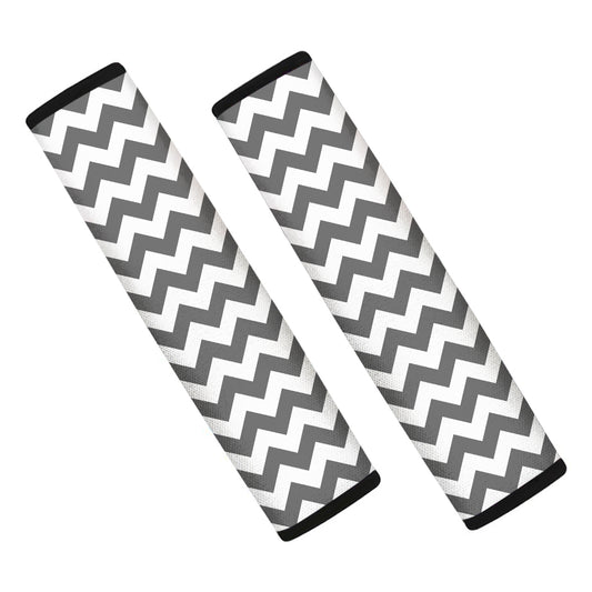 Grey And White Chevron Pattern Print Car Seat Belt Covers