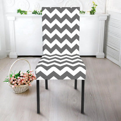 Grey And White Chevron Pattern Print Dining Chair Slipcover
