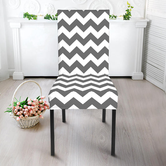 Grey And White Chevron Pattern Print Dining Chair Slipcover